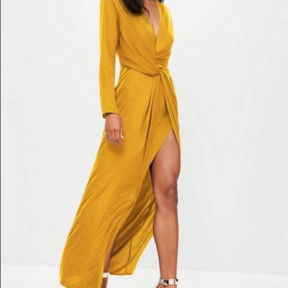 Missguided Yellow Satin Maxi Dress